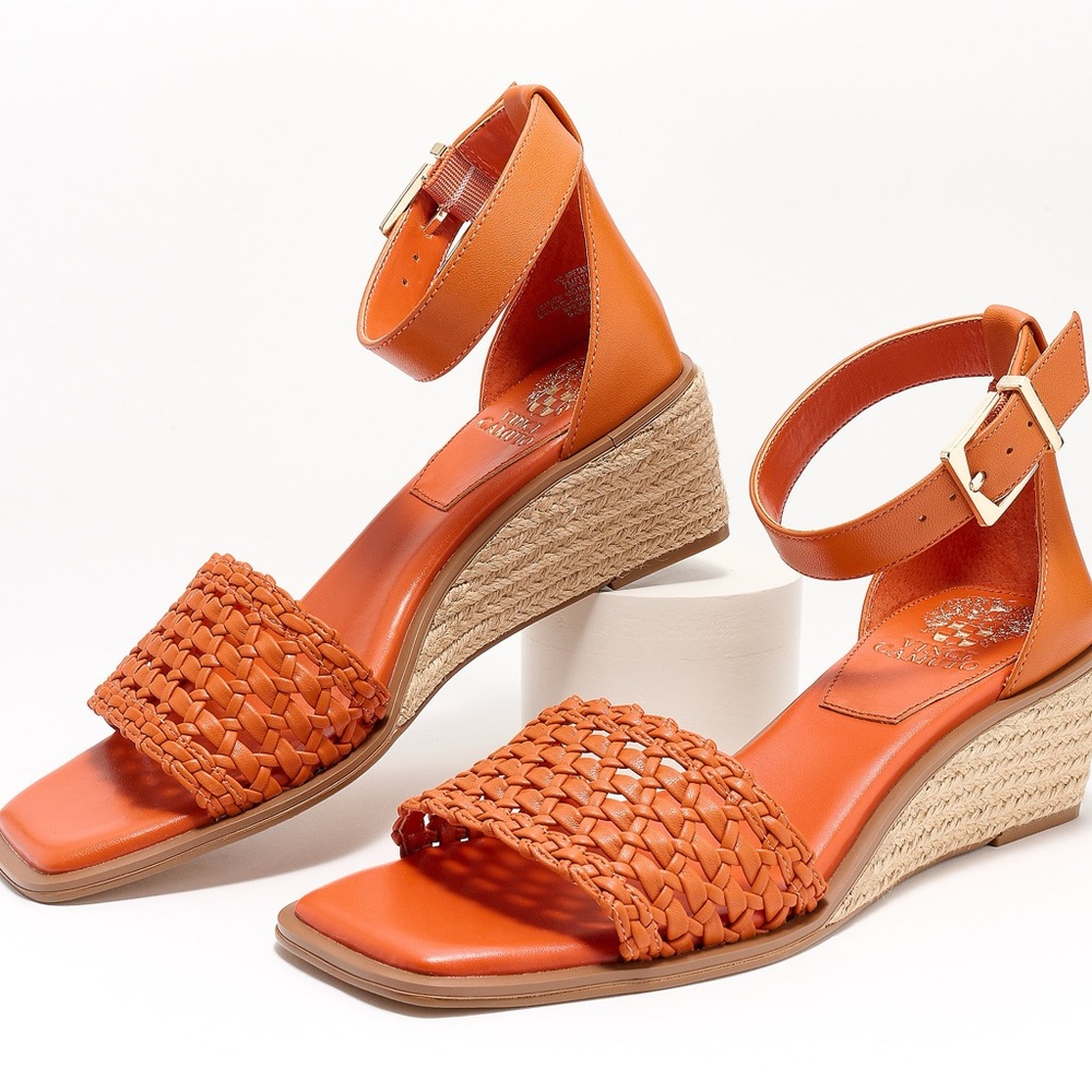 Vince Camuto Adjustable Espadrille Wedge Sandals - Bretandi . Apricot Sz 6.5